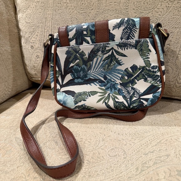 Tropical Leaf Print Brown Crossbody Bag - Picture 2 of 5